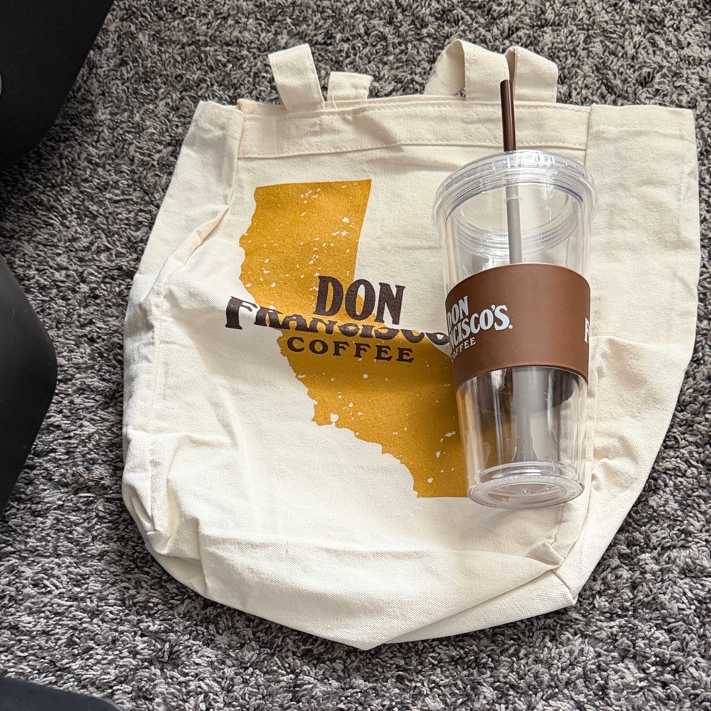 Cream Canvas Tote with Brown Accent Tumbler Set